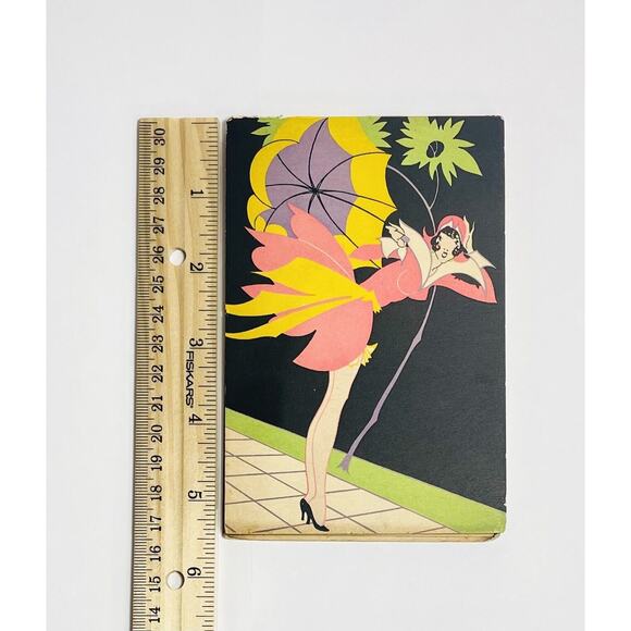 Vintage Art Deco Score Pad Booklet Pink Flapper Girl with Umbrella 1920s -30s - Picture 5 of 5